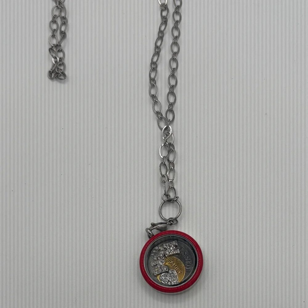 Elegant Silver Floating Locket MOM Hearts, Blessed, Family Long Pendant Necklace